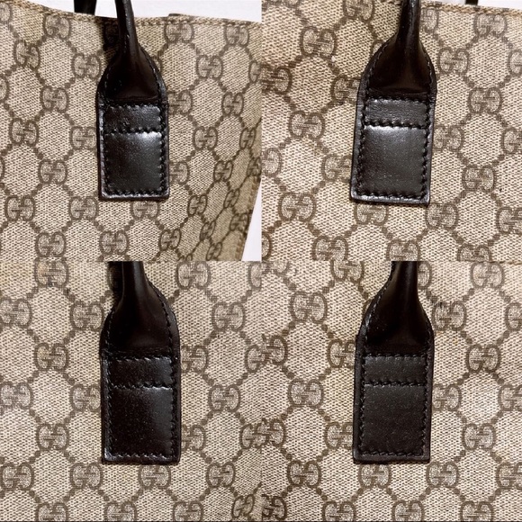 Gucci GG Monogram Canvas Tote Bag Brown Leather Trim Authentic Vintage Shopper - Picture 4 of 16